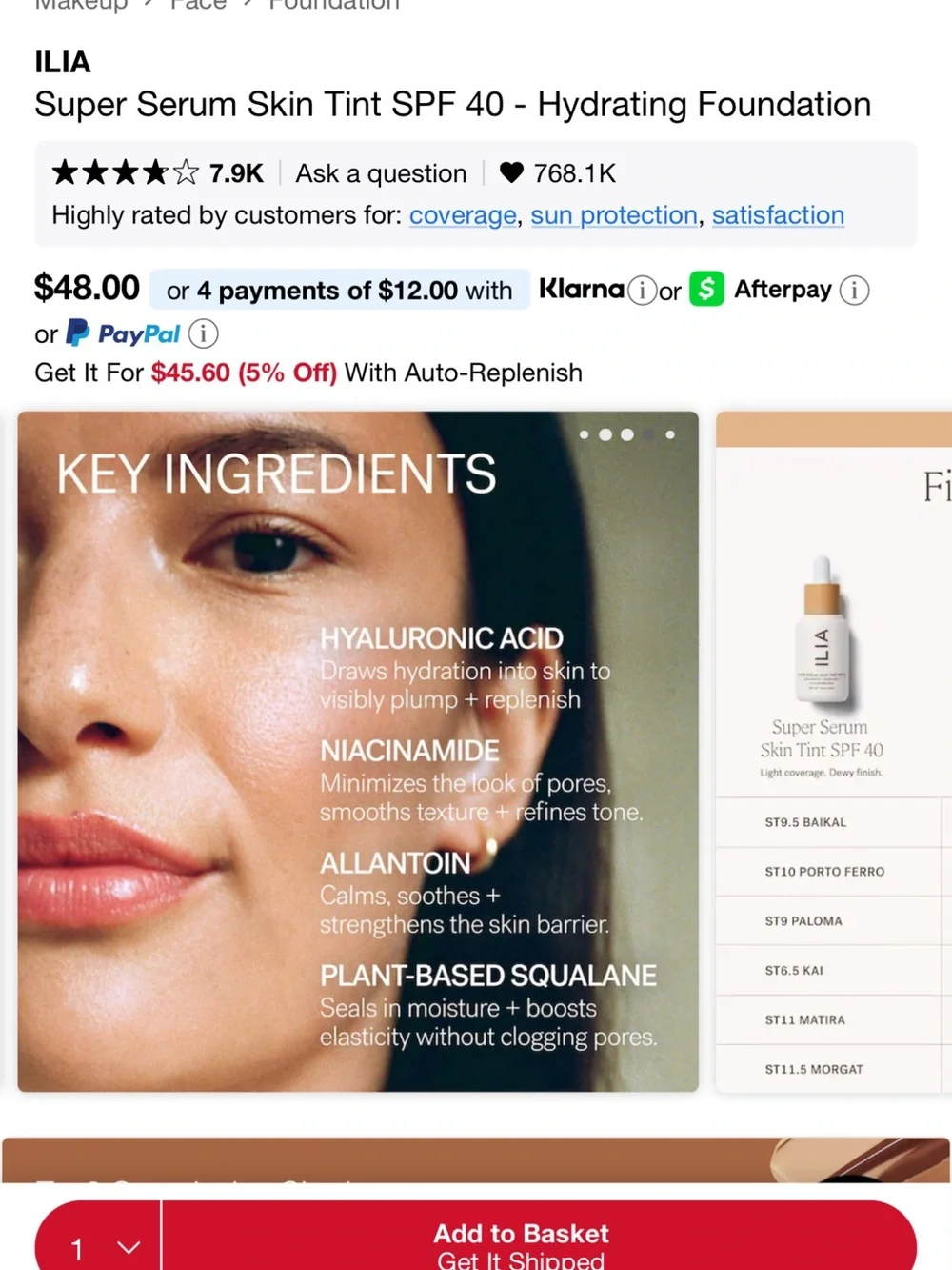 Brand new ILIA super serum skin tint SPF 40 with broad spectrum SPF 40 sunscreen
